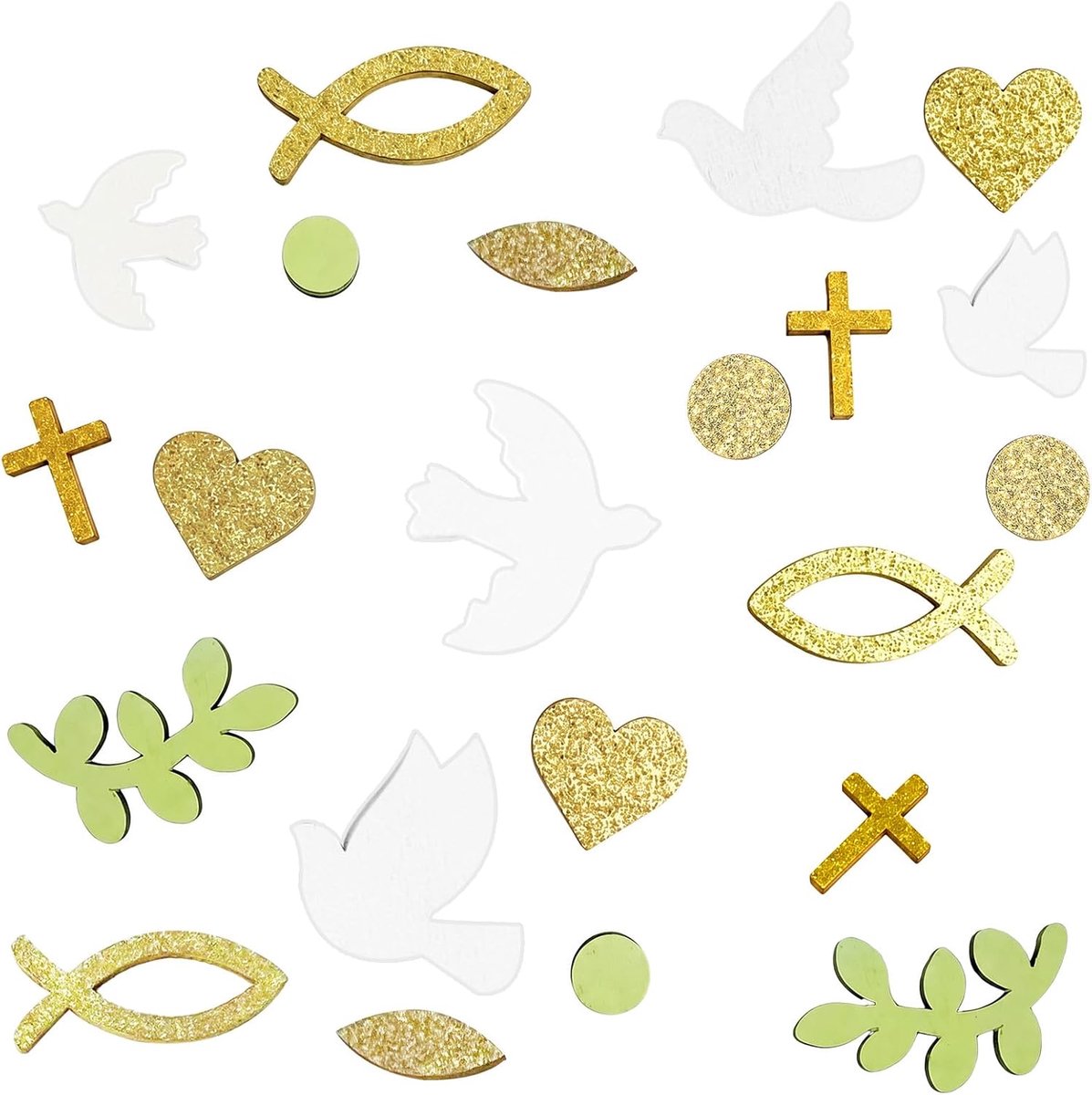 Houten confetti voor doop - 100 stuks - goud, wit, groen - sfeervolle tafeldecoratie - ShopVlot