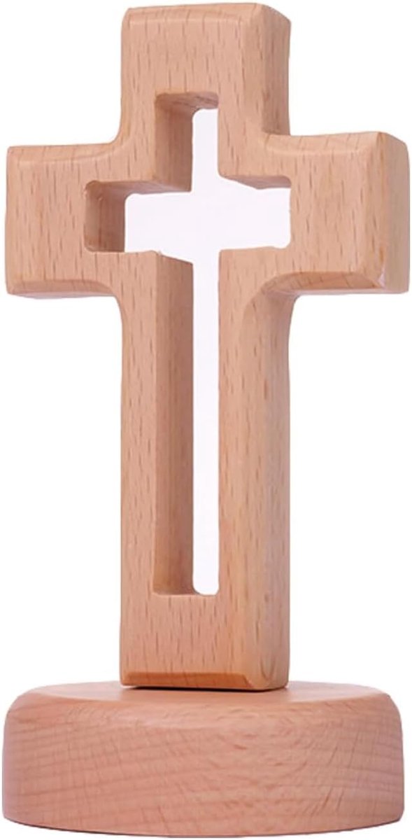 Houten Staande kruis - Beukenhout - Handgemaakt - Spirituele sfeer voor thuis - ShopVlot