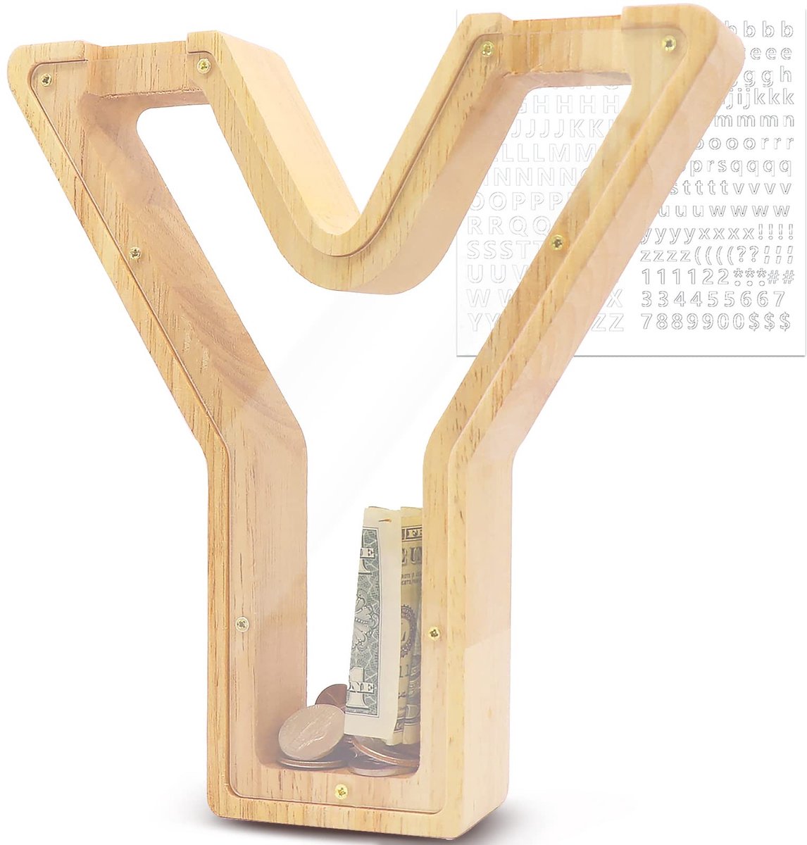 Solidchoice - Transparante Houten Spaarpot A-Z Voor Kinderen