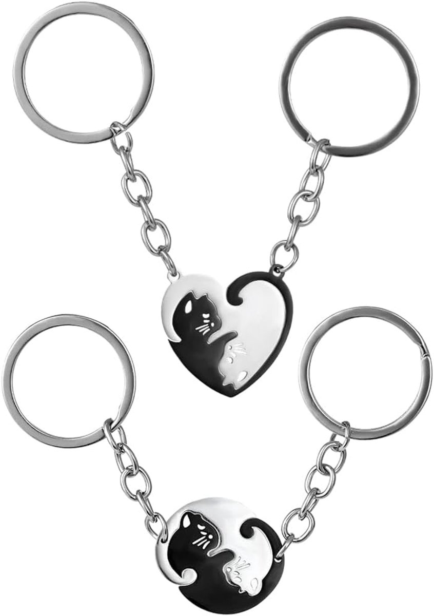 Sleutelhanger voor koppels - roestvrij staal - kattenpuzzel design - perfect cadeau voor vrienden - ShopVlot