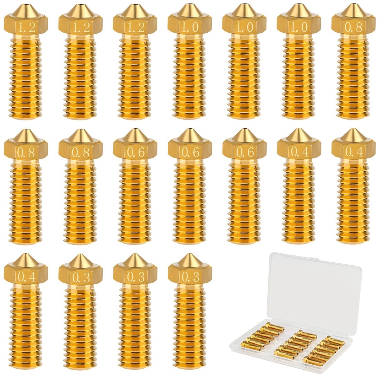 Solidchoice - 18 Stuks Messing 3D Printer Nozzles met Diverse Maten