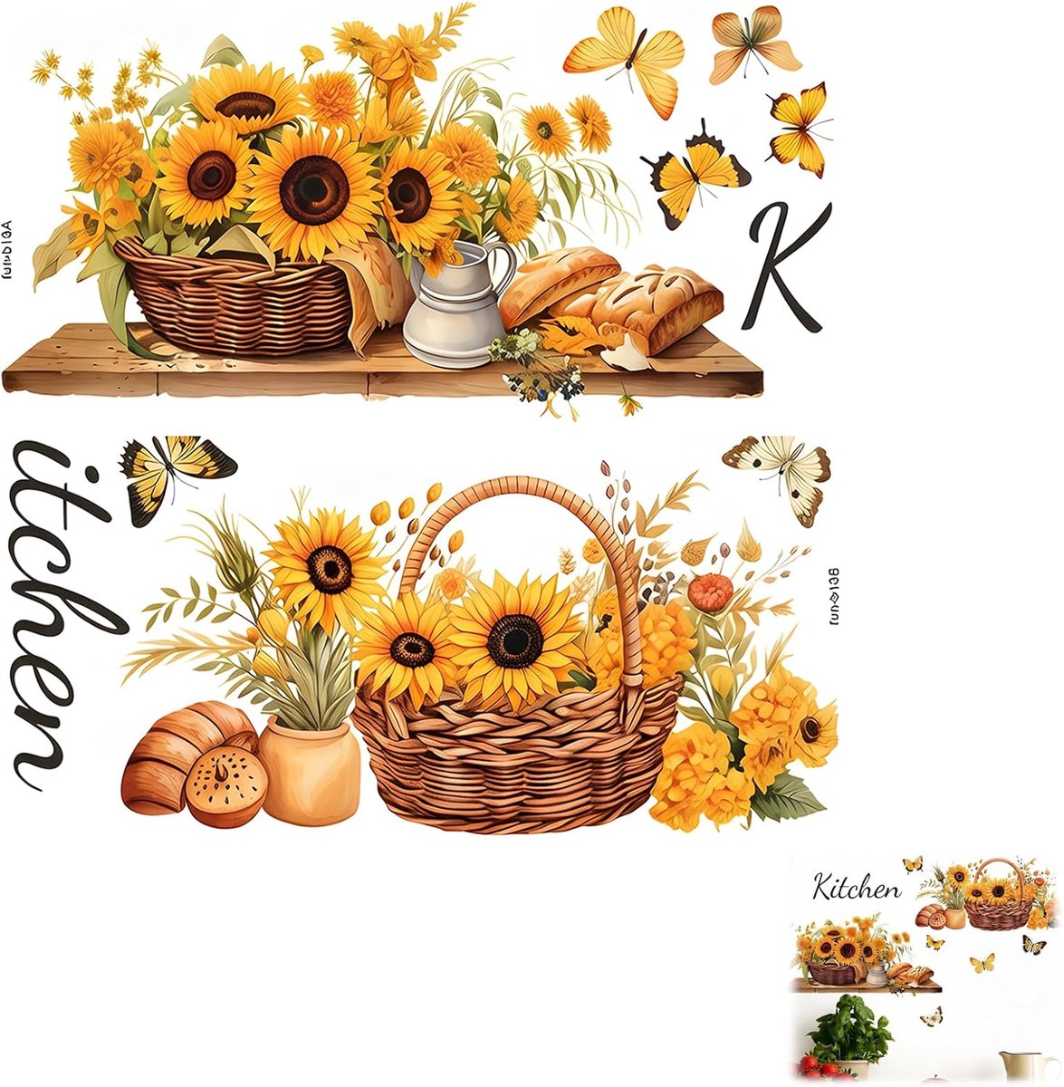 Keuken Wandstickers 2 Stuks - 30x60cm - Waterdicht Zelfklevende Wanddecoratie - Bloemen Wandtattoo voor Keuken - ShopVlot