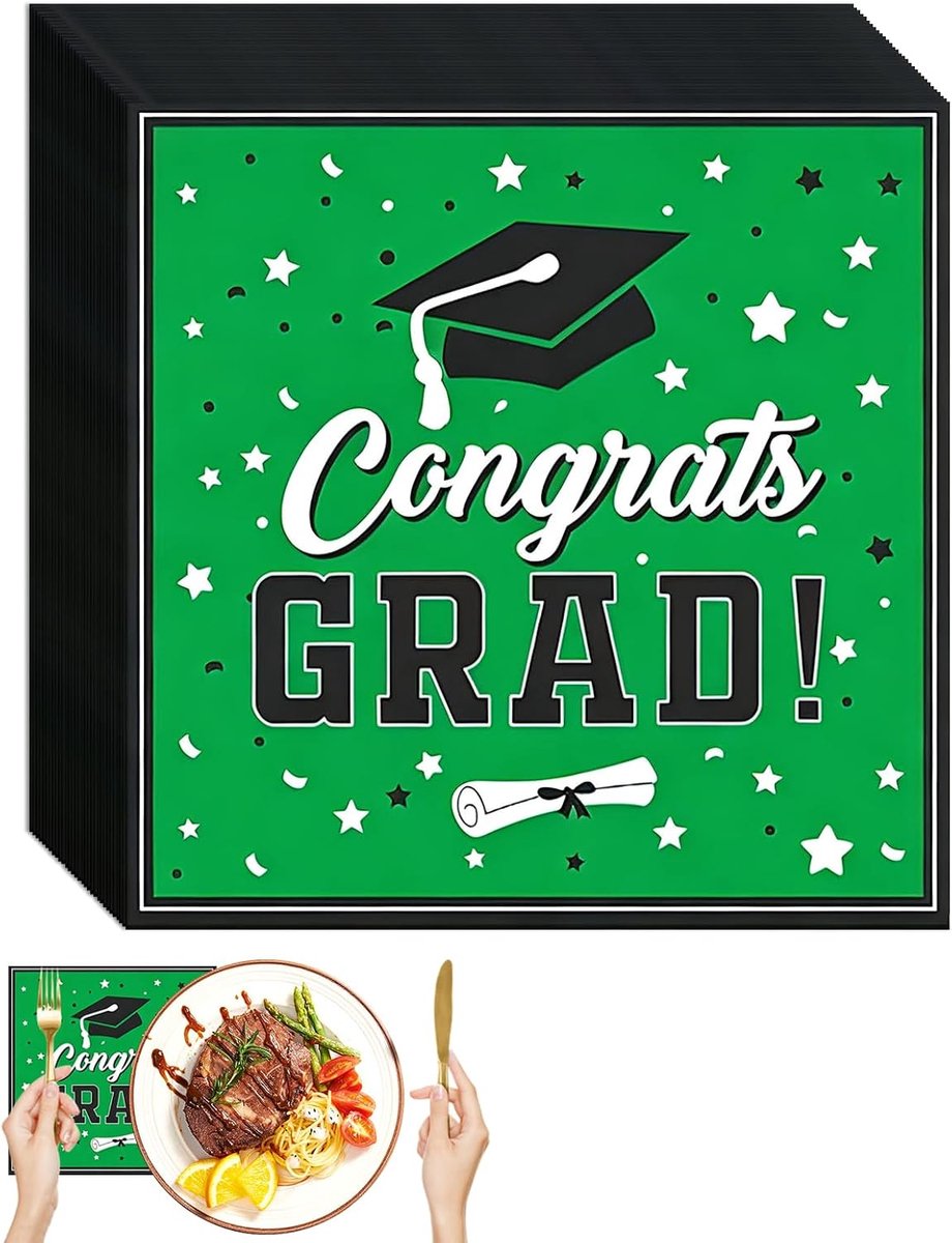 Afstudeerfeest servetten 33x33 cm - groene papieren servetten - absorberend en stevig - ideaal voor diploma feest - ShopVlot