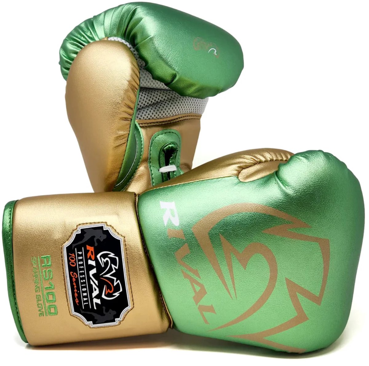 Rival RS100 Professional Sparring Bokshandschoenen – Multi‑Layer Foam – Wrist Lock 2™ – Groen/Goud - 16 OZ