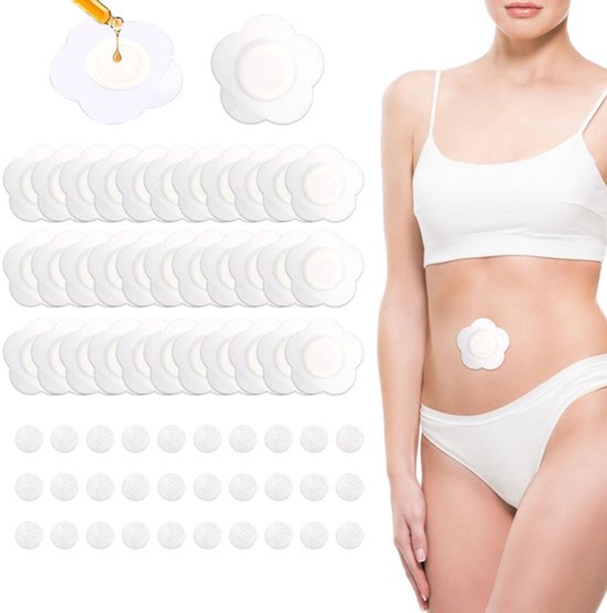 30 stuks ricinusolie-wikkels voor de navel, verwijderbare katoenen ricinusoliepleisters, ademende ricinusoliepads, ricinusolie-pompwikkel voor eenmalig gebruik (olie niet inbegrepen)