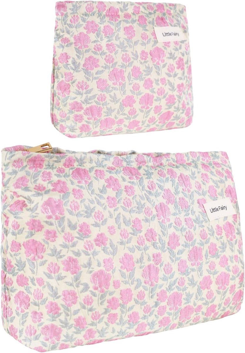 Make-up tas set - grote & kleine bloemenprint - zachte pouches - ideaal voor reizen - ShopVlot