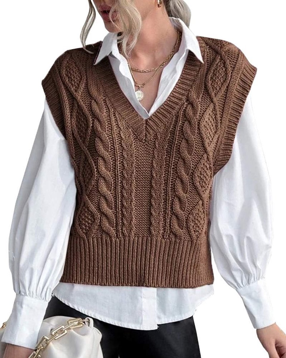 Pullunder dames mouwloos V-hals - gebreid basic tanktop - perfect voor zakelijke en vrije tijd - ShopVlot