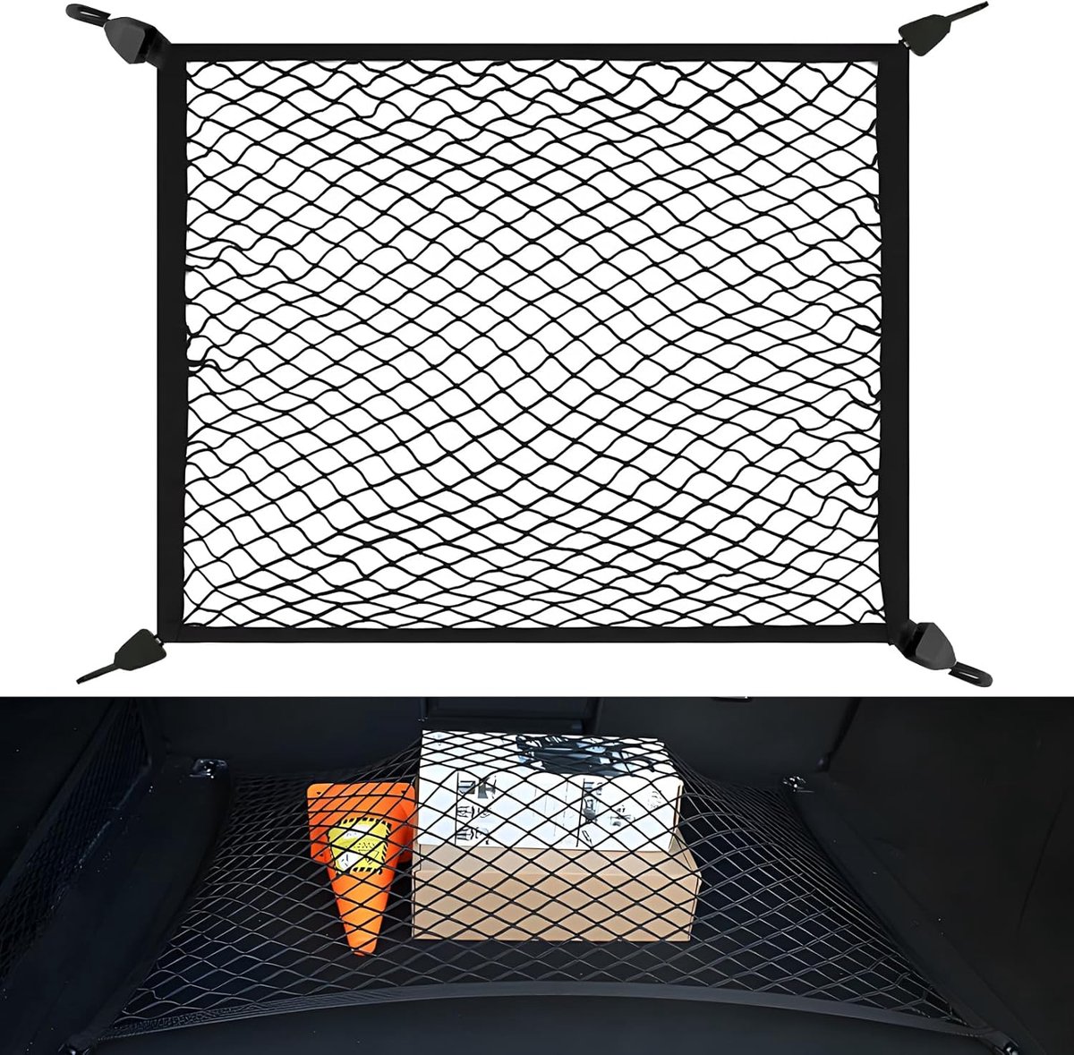 Bagagenet 60 x 80 cm - Elastisch polyester - Uitbreidbaar tot 120 x 100 cm - Ideaal voor autokofferbak - ShopVlot