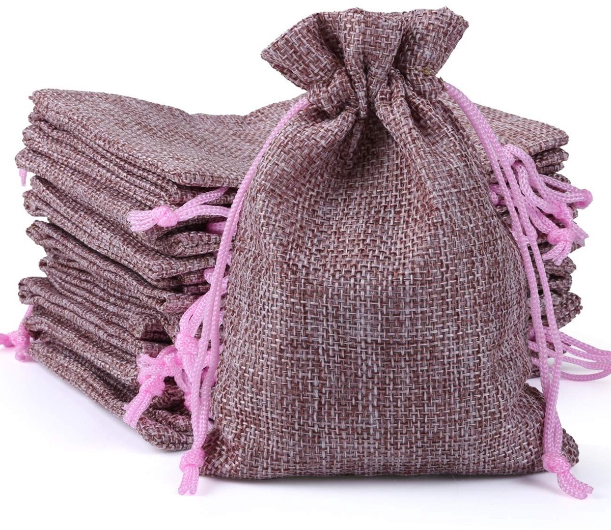 Solidchoice - Set van 24 Jute Cadeautasjes in Lichtroze