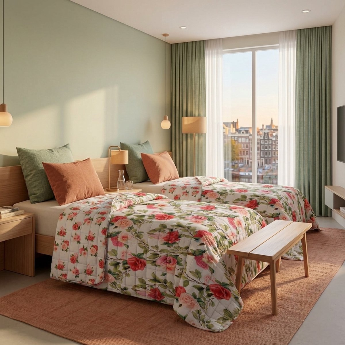 TRANKIELO® - Gewatteerde bedsprei met rozenpatroon - 140x210 cm - 100% polyester - duurzaam en stijlvol