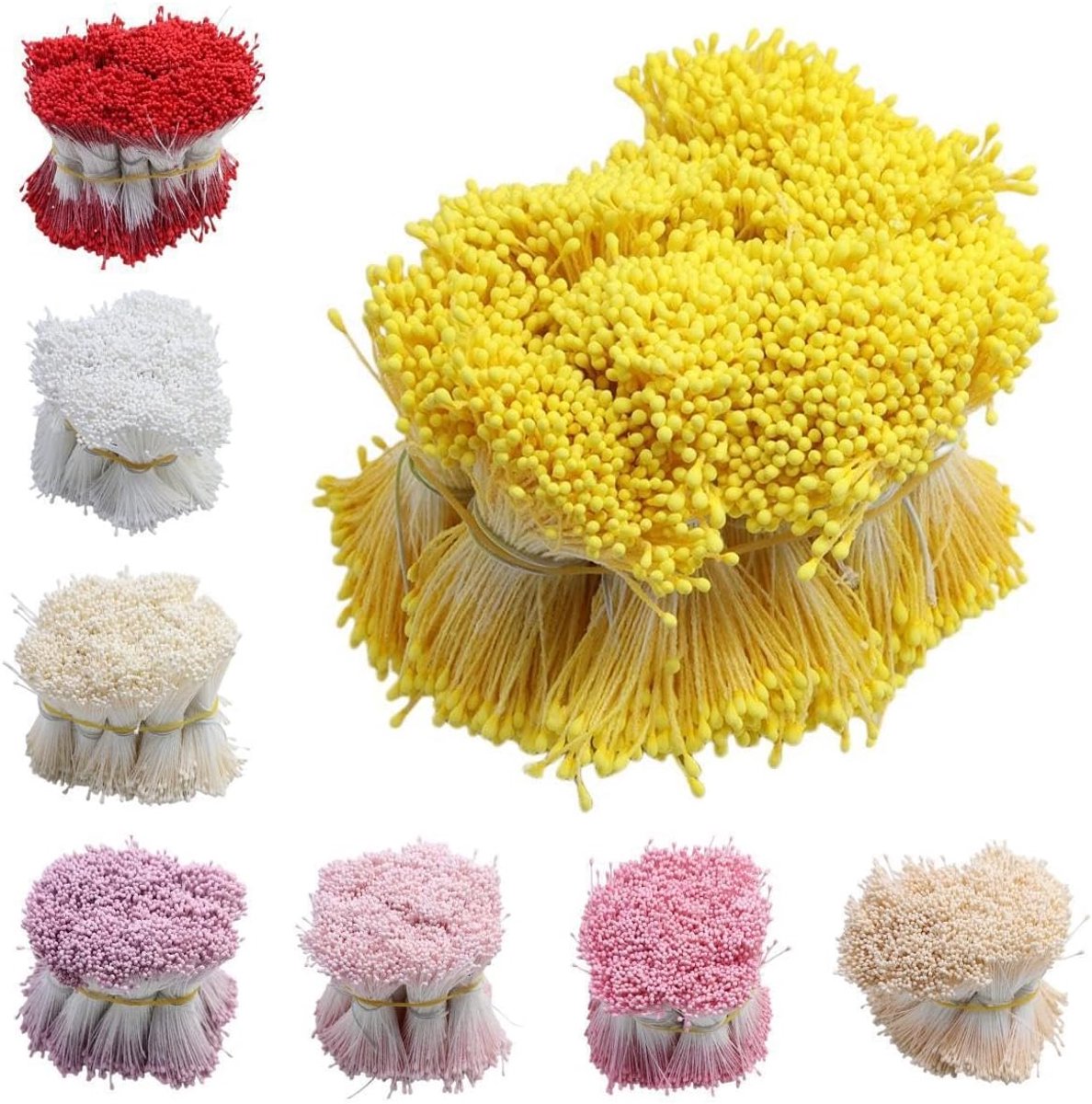 Mini kunstmatige dubbele hoofd parel bloem stamens - Geel - Hoogwaardige kwaliteit - Perfect voor boeketdecoratie - ShopVlot