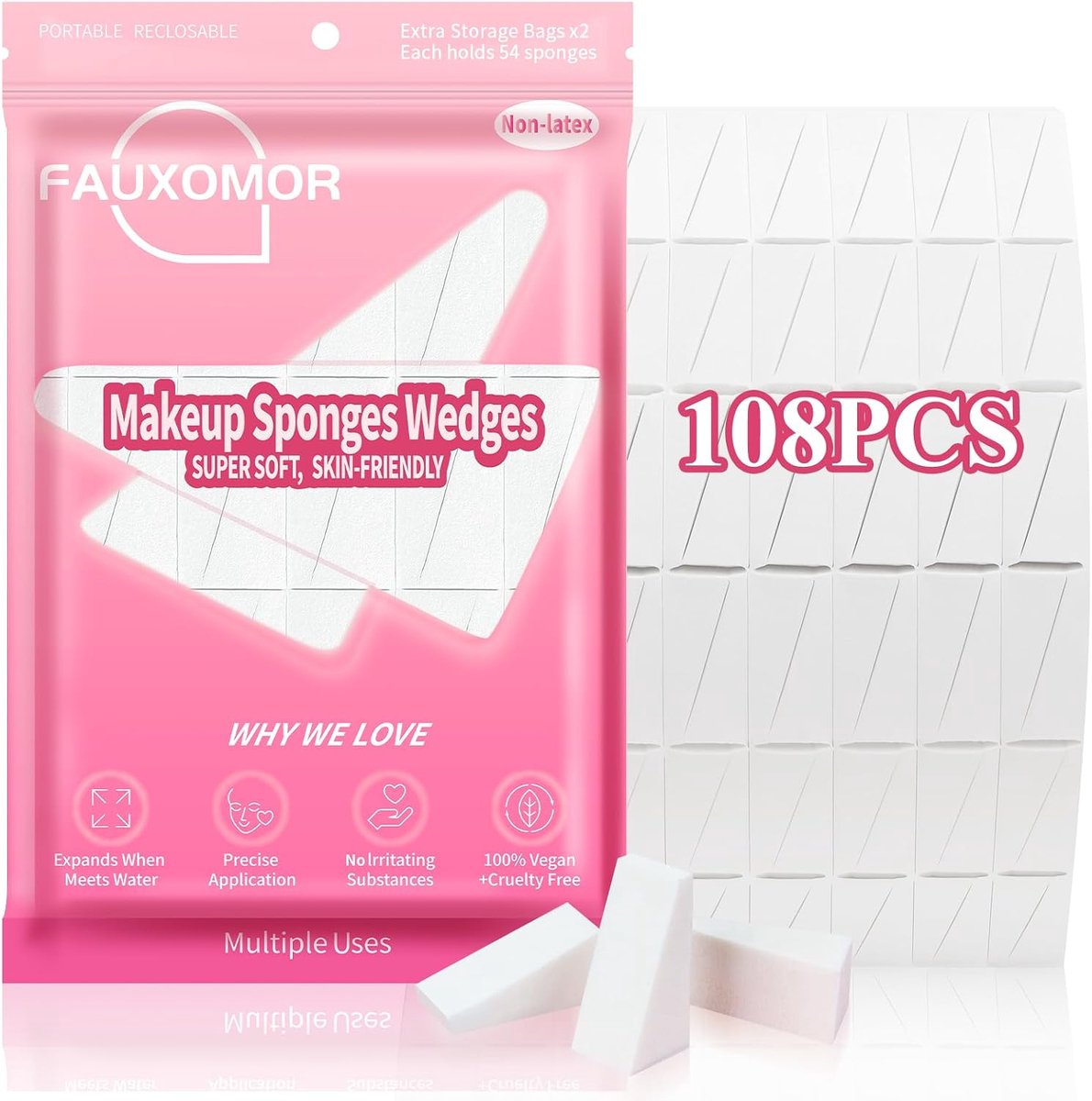 Makeup sponsjes 108 stuks - latexvrij materiaal - zacht en elastisch - ideaal voor foundation - ShopVlot