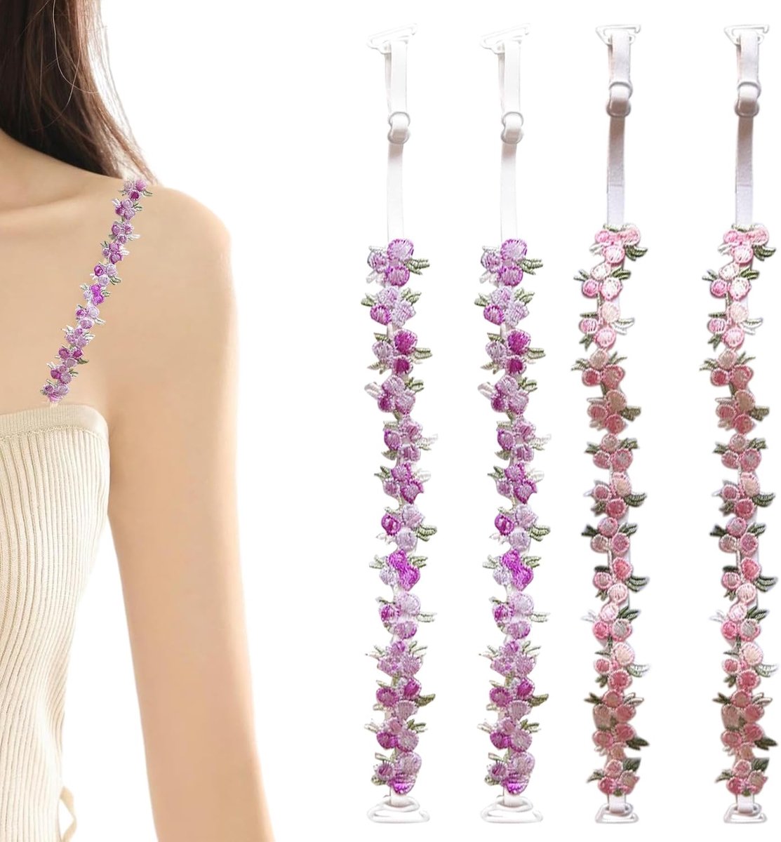 Verstelbare elastische bh-hengsels - kant en bloemenpatroon - comfortabel en stijlvol - perfect voor elke bh - ShopVlot