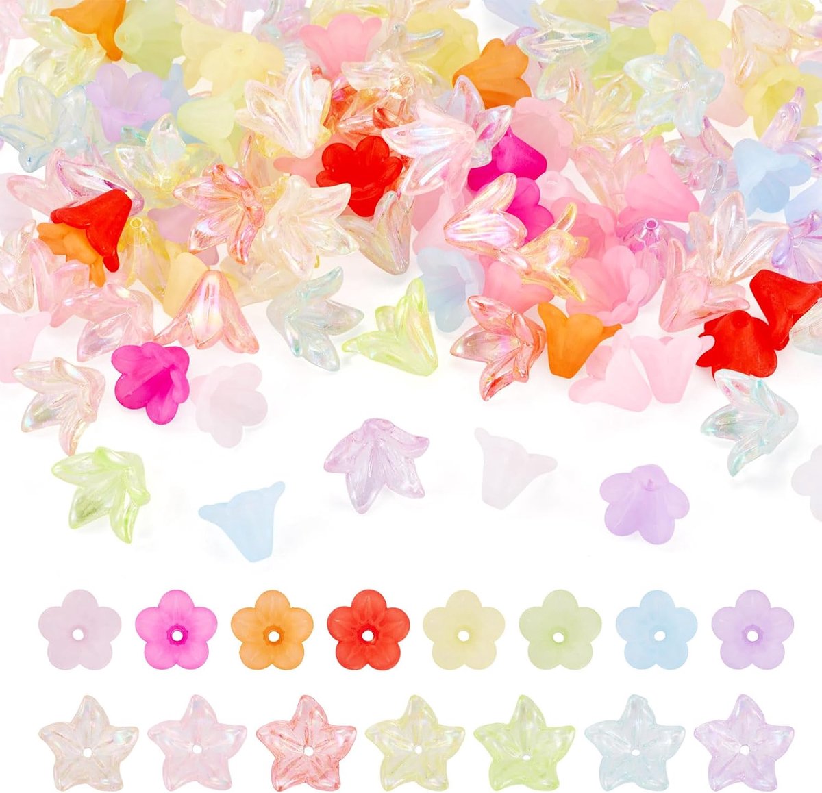 Acryl kralen bloemen 200pcs - transparant en frosted - lichte kwaliteit - perfect voor sieraden maken - ShopVlot