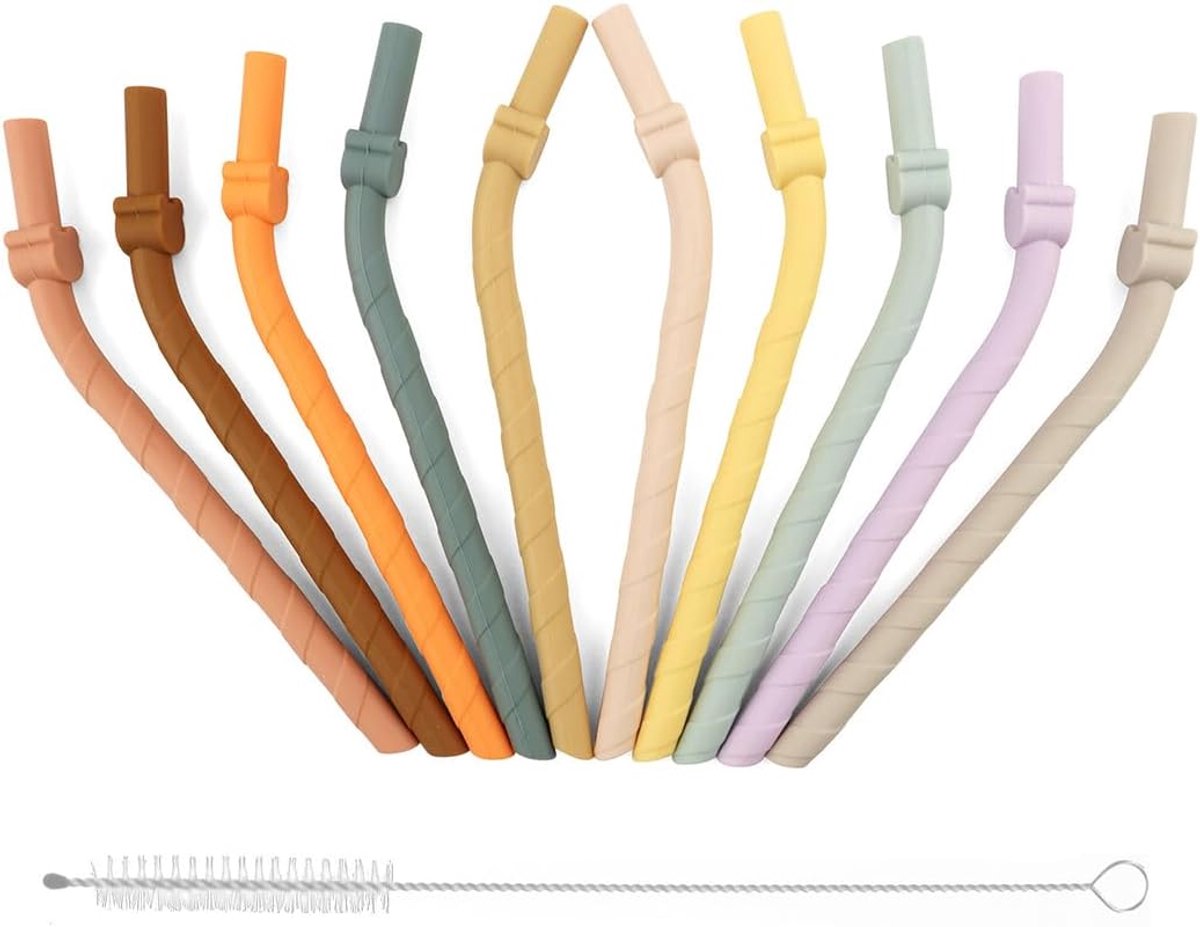 Siliconen rietjes set van 10 - herbruikbaar en BPA-vrij - veilig voor kinderen - perfect voor drankjes - ShopVlot