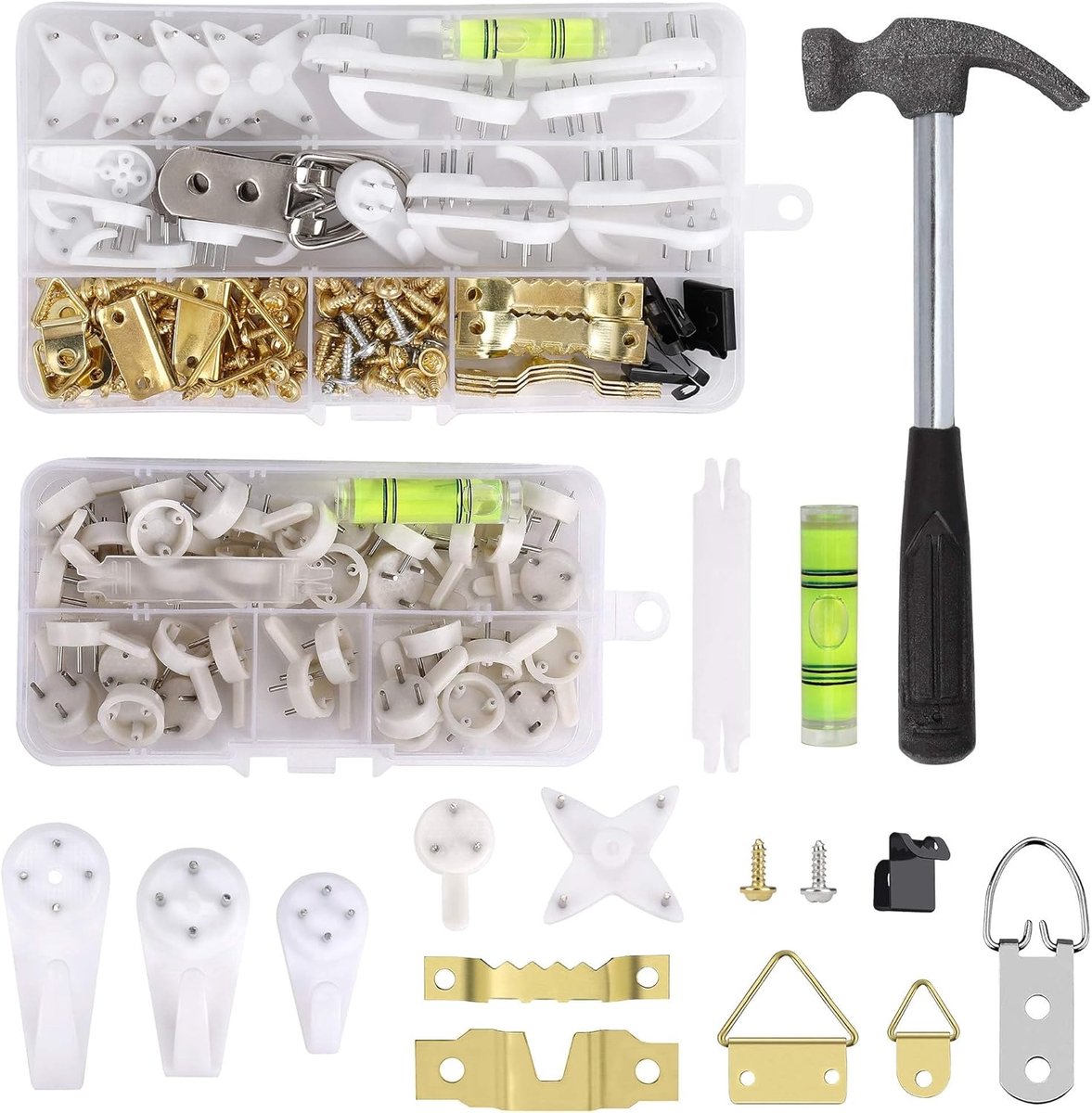 Fotohaakjes set 107 stuks - Inclusief schroeven en hamer - Draagkracht tot 10 kg - Eenvoudig te installeren - ShopVlot
