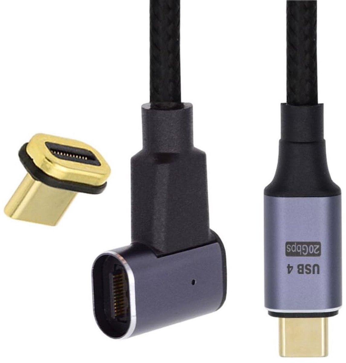 USB C magnetische connector kabel - 90 graden hoek - 20Gbps met 100W opladen - Eenvoudig aansluiten - ShopVlot