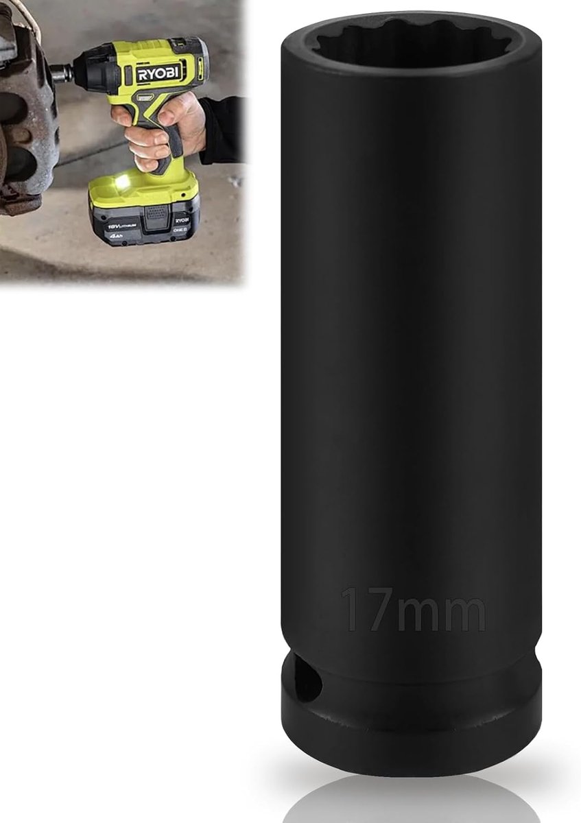 Impactmoersleutel 17 mm - 1/2 inch CR-Mo - 12-zijdig - Voor eenvoudig verwijderen van asmoeren - ShopVlot