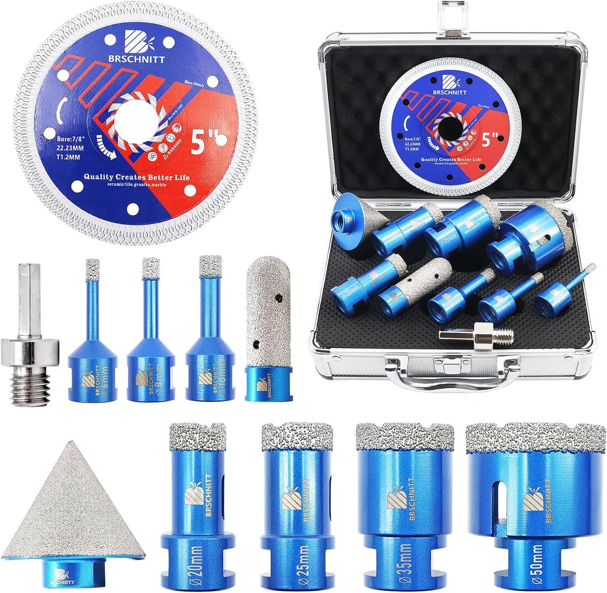 Diamant Boor Set 6/8/10/20/25/35/50 mm - Diamant Gatzaag - Inclusief Vinger Cutter - Perfect voor Porselein en Tegels - ShopVlot