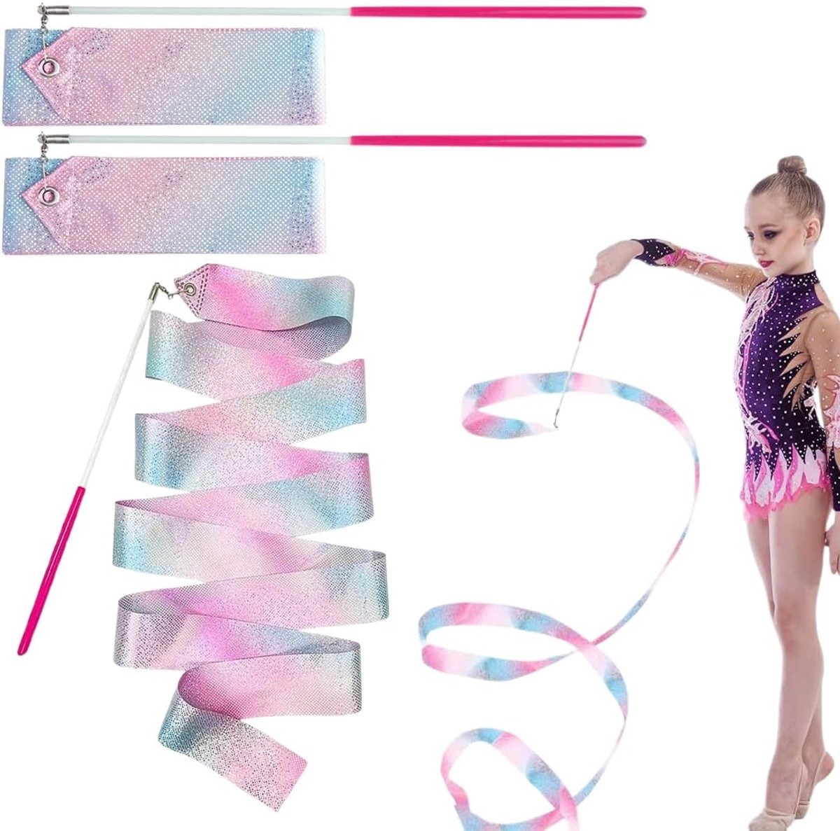 Dansbanden set van 3 - 2 m satijnen streamers - kleurrijk en glanzend - perfect voor gymnastiek en dans - ShopVlot