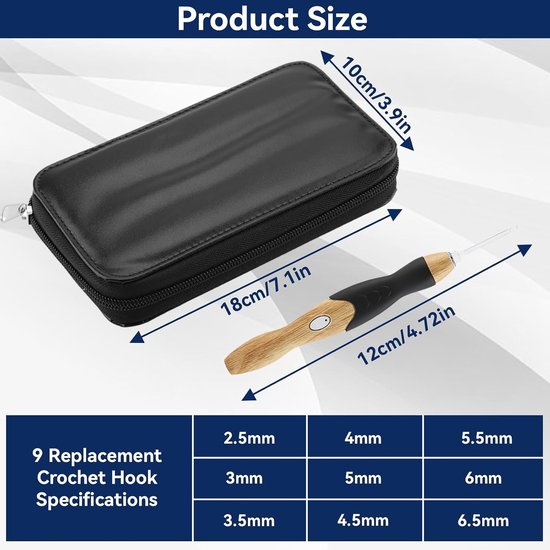 Verlichte Haaknaalden Set met 9 Maten en Oplader, Ergonomische Haaknaalden voor Artrose, 2.5mm tot 6.5mm, Ideaal voor Haken en Creatieve Projecten — afbeelding 2