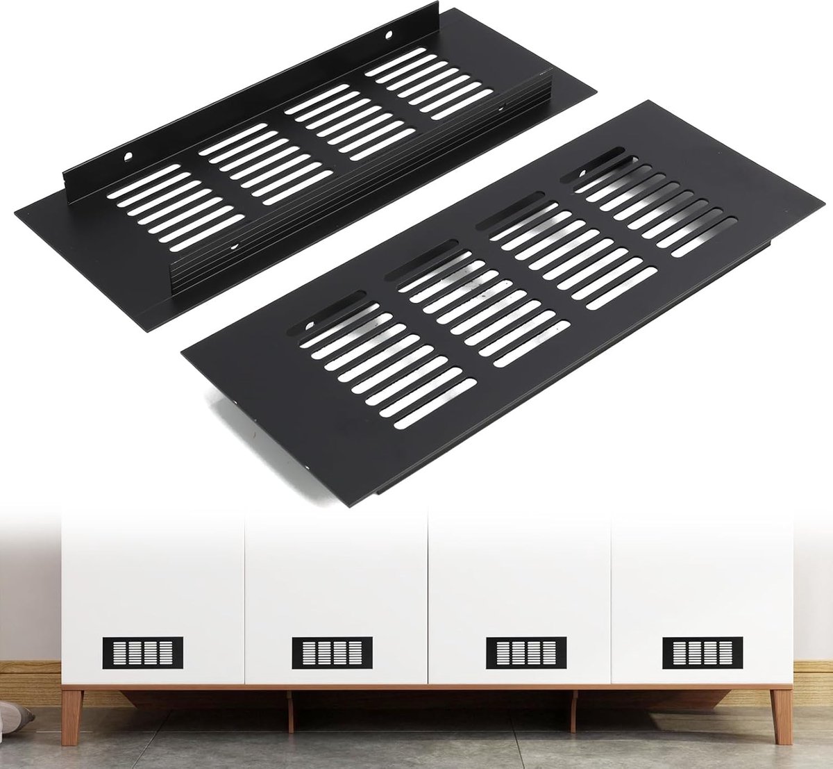 Ventilatieroosters 20 x 8 cm - aluminiumlegering - zwart - voor kasten en schoenenkasten - ShopVlot
