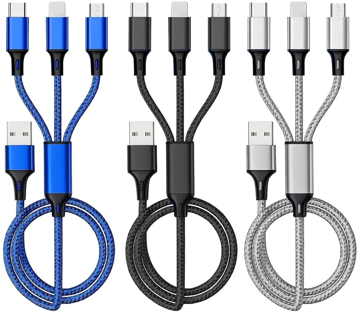 Multi-oplaadkabel 3-in-1 - 1,2 m Nylon - USB C en Micro USB - ideaal voor thuis en onderweg - ShopVlot