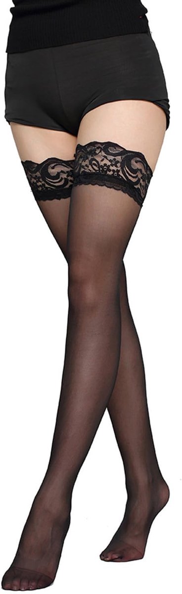 Zwarte Dameskousen Plus Size - Verleidelijke Kant - Elastische Kniekousen - Perfect voor Valentijnsdag - ShopVlot