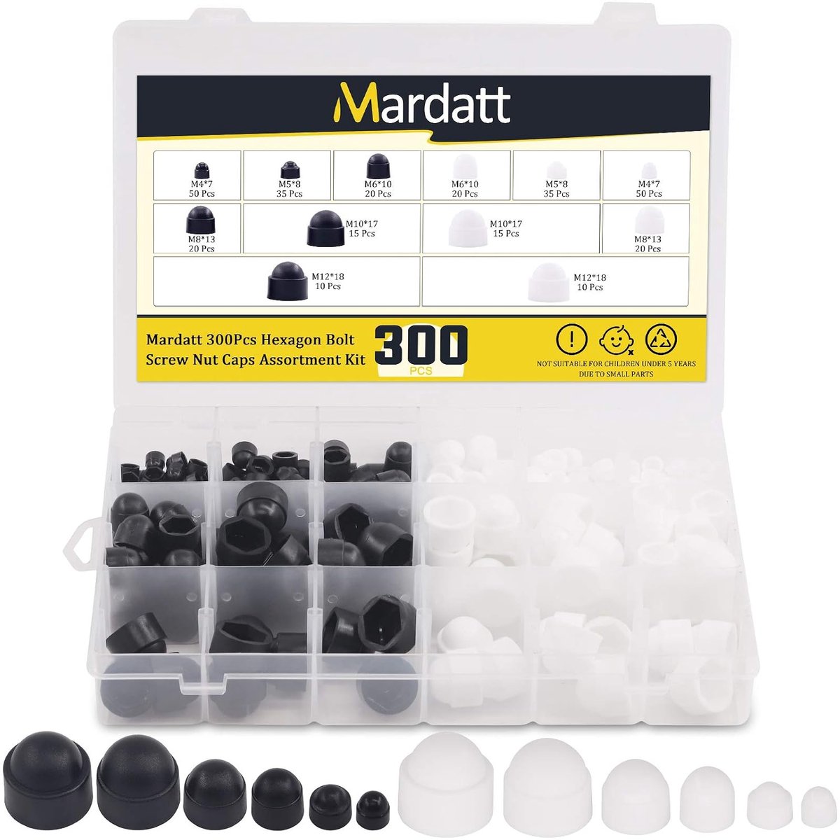 Hexagon bouten covers set - 300 stuks in 6 maten - zwarte en witte plastic doppen - beschermt schroeven en bouten - ShopVlot