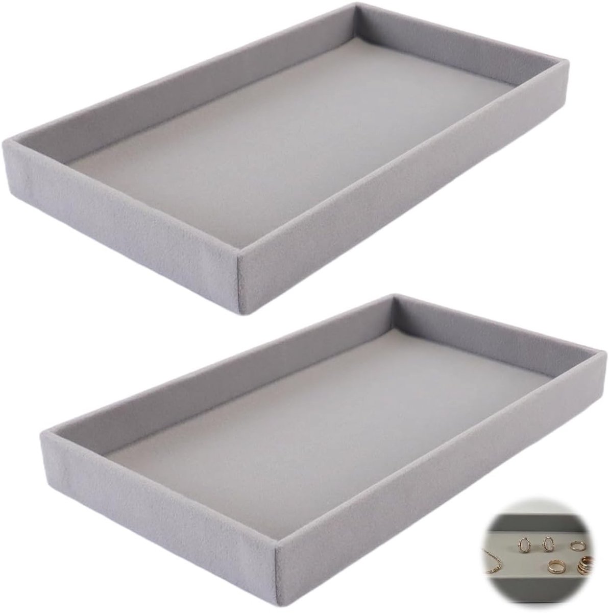 Sieradenbakjes set van 2 - grote fluwelen trays - grijs - beschermt uw sieraden - ShopVlot