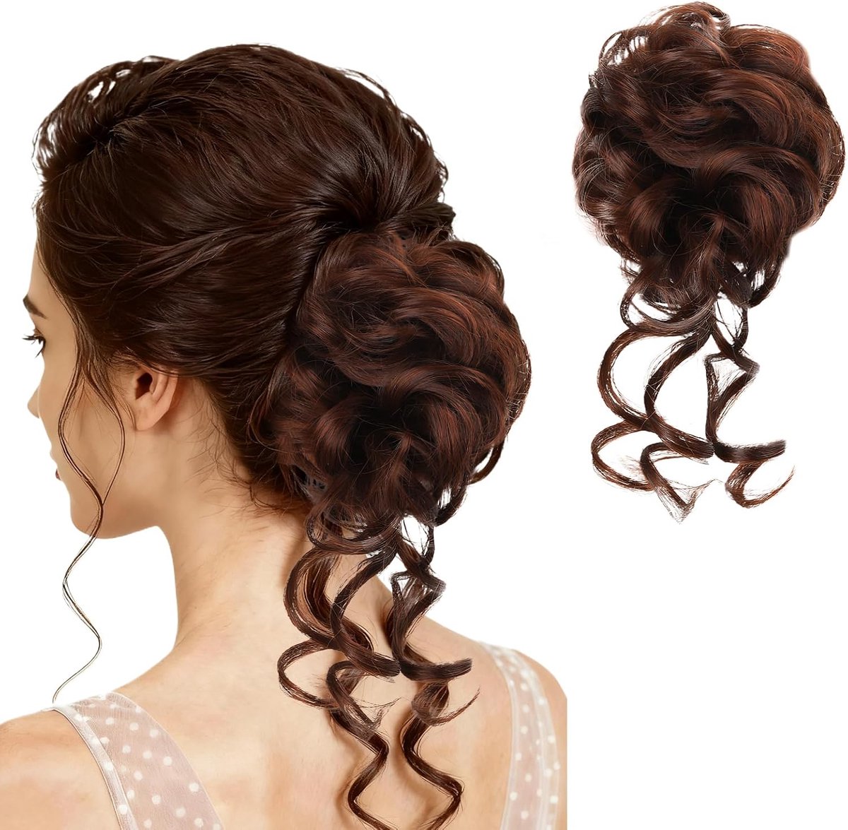 Haar Elastiek met Haar - Donkerbruin - Haarstuk met Clip - Gemakkelijk te gebruiken voor een volle bun - ShopVlot
