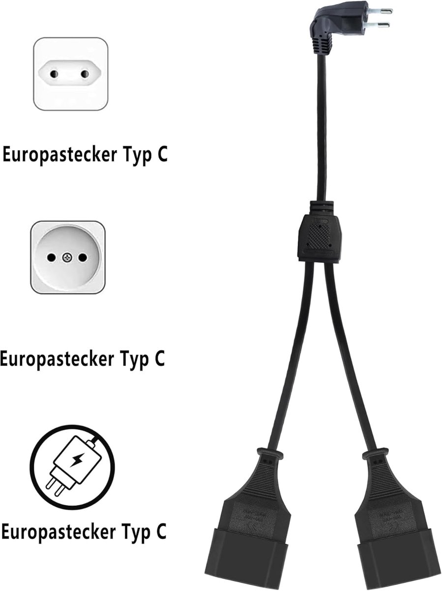Euro stekkerdoos type C - 2-in-1 Euro power extension kabel - 0.75 mm² - voor gelijktijdig opladen van apparaten - ShopVlot