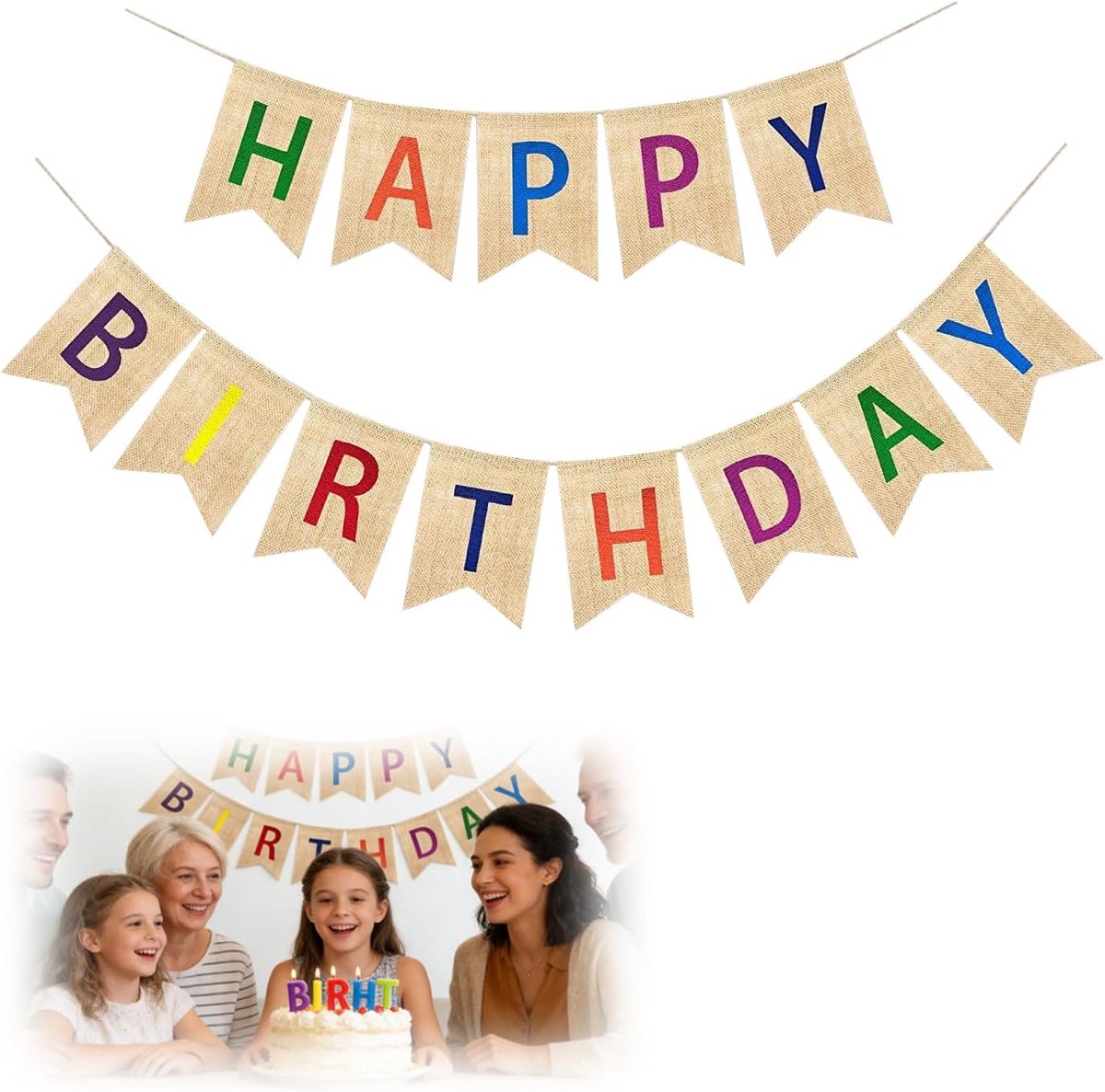 Guirnalda Feliz Cumpleaños - Banderines van Lona - Vintage Jute Decoratie - Unieke DIY Versiering voor Kinderfeestjes - ShopVlot