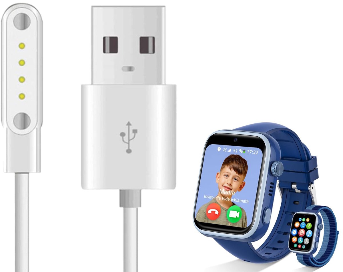Oplaadkabel voor smartwatch - compatibel met AKUMAKA T45 - stevig en betrouwbaar - ideaal voor kinderen - ShopVlot
