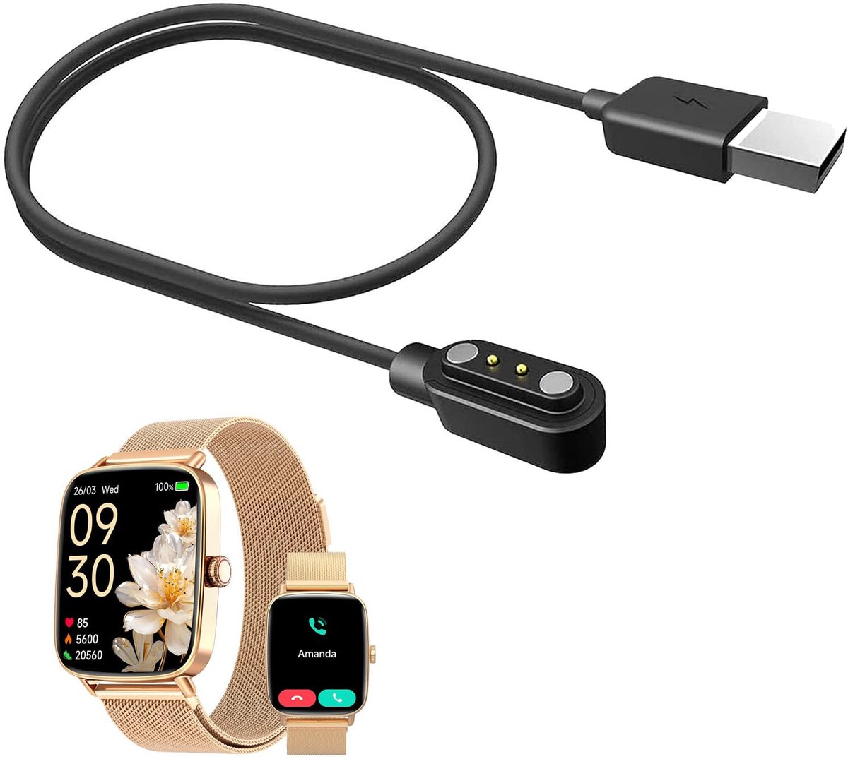 USB-kabel voor Yoever smartwatch dames 1,85 inch - magnetisch - snel opladen - 1 kabel - ShopVlot