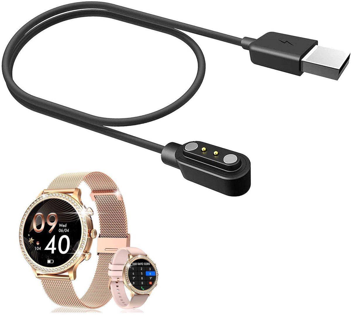 Oplaadkabel voor ETELIAR smartwatch 1,32 inch - USB-kabel - enkel oplaadkabel - ideaal voor dagelijks gebruik - ShopVlot