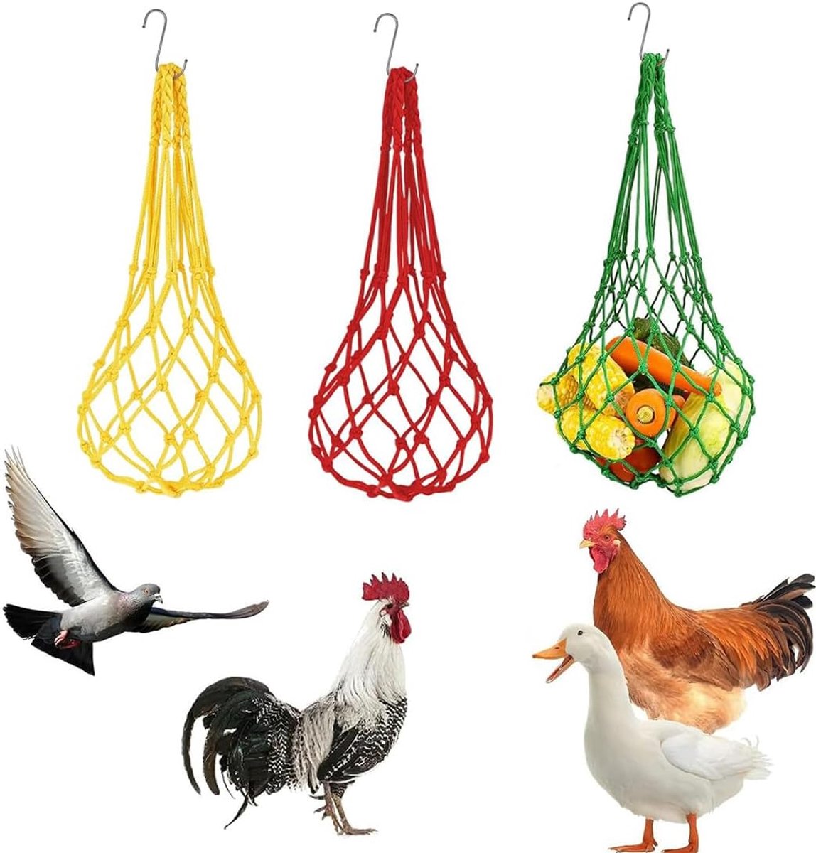Voedernet voor kippen - 3-kleuren set - ademend en duurzaam - ideaal voor het voeren van pluimvee - ShopVlot