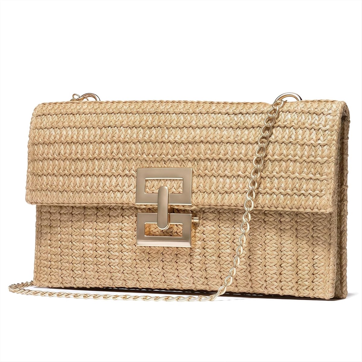 Stro clutch dames - elegante envelop - gevlochten schoudertas - ideaal voor bruiloften - ShopVlot