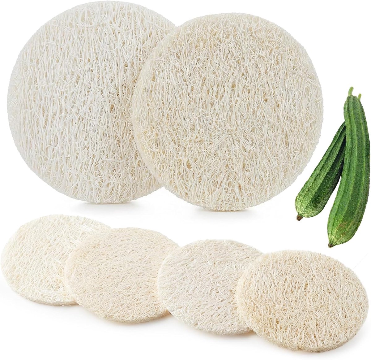 Luffa-spons 6 stuks - Natuurlijke peelingpads - Voor gezichts- en lichaamsreiniging - ShopVlot