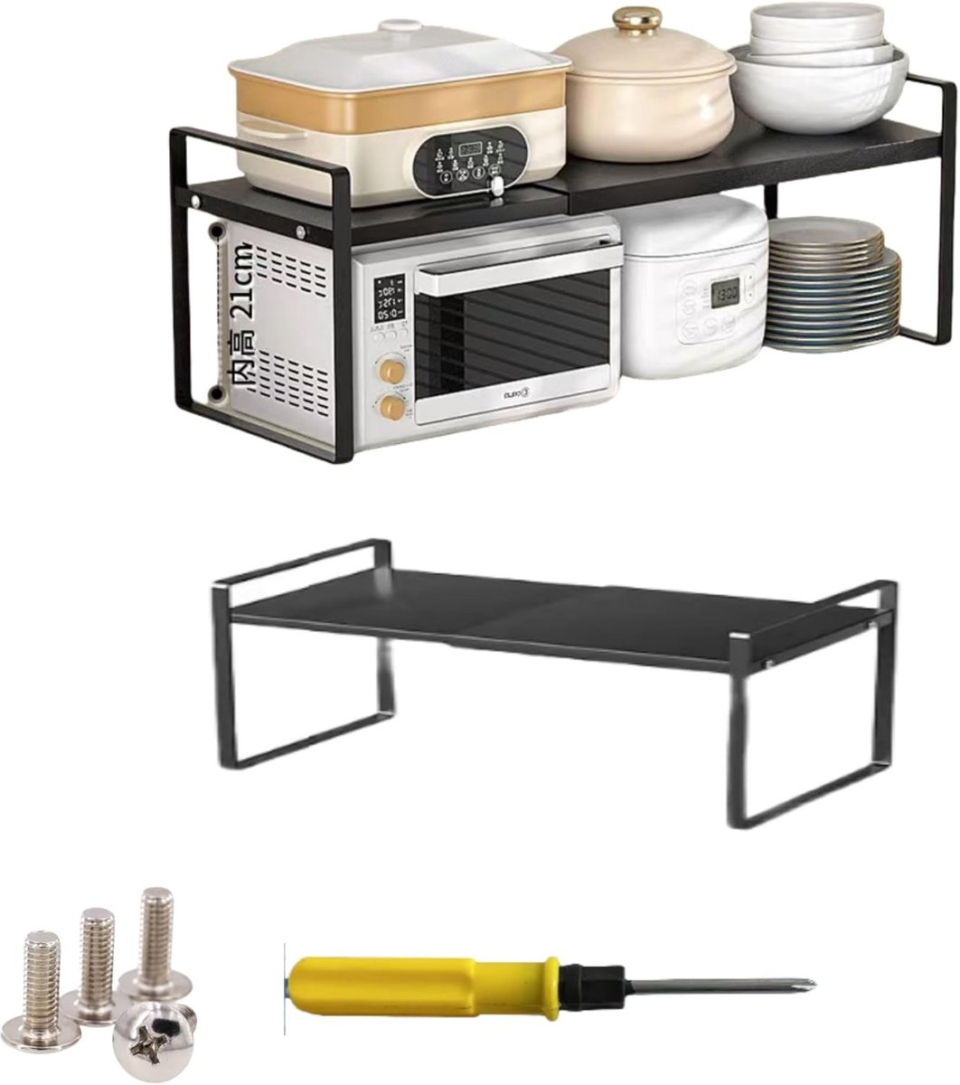 Telescopische Keuken Organizer voor Kasten en Werkbladen - Uittrekbare Rack voor Koken, Magnetron en Keukenaccessoires - 35-65×27×25cm