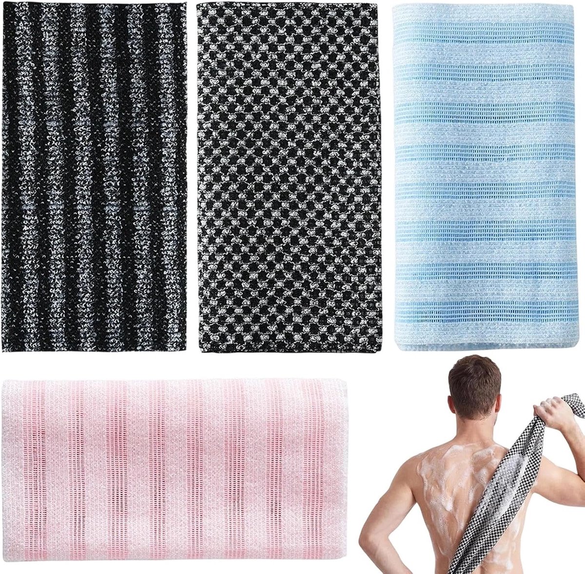 Peeling-douchehanddoek 4 stuks - Zachte rugschrobber - Herbruikbaar en duurzaam - Voor thuis en sauna - ShopVlot