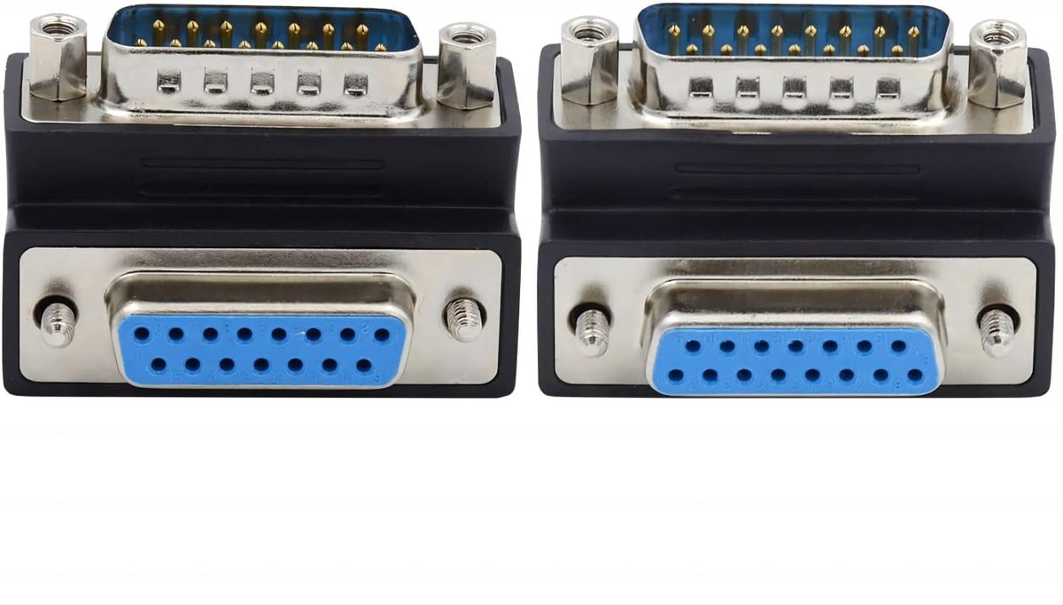 DB15Pin Male to Female verlengconnector - 90 graden hoek - D-Sub RS232 adapter - ideaal voor beperkte ruimtes - ShopVlot