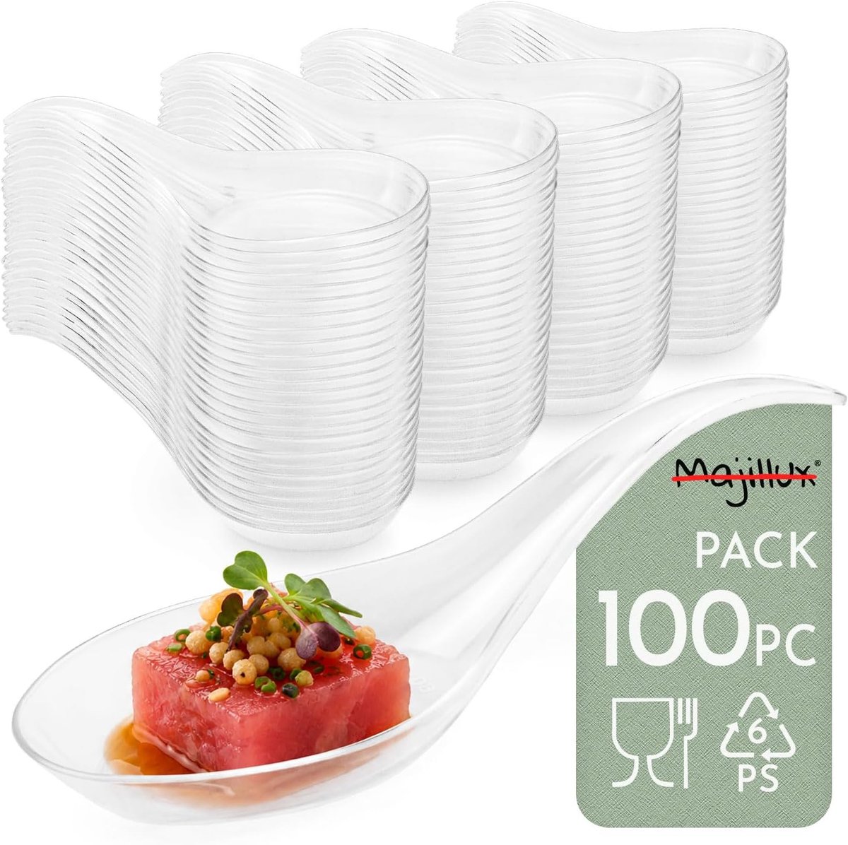 100 Catering Spoons, Transparent, Model Drops, for Buffet, Desserts, Aperitif and Catering - ShopVlot