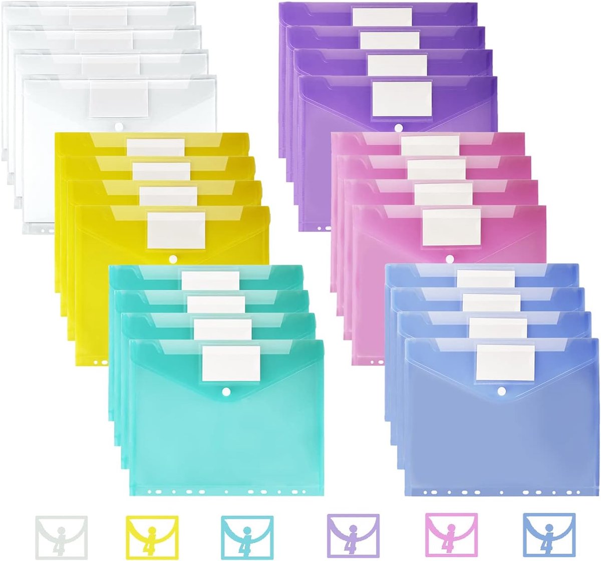 Vakki Document Folder, A4 Format, Transparent, 6 Colours, A4 Format, with 11 Hole Border and Label Compartment for - ShopVlot