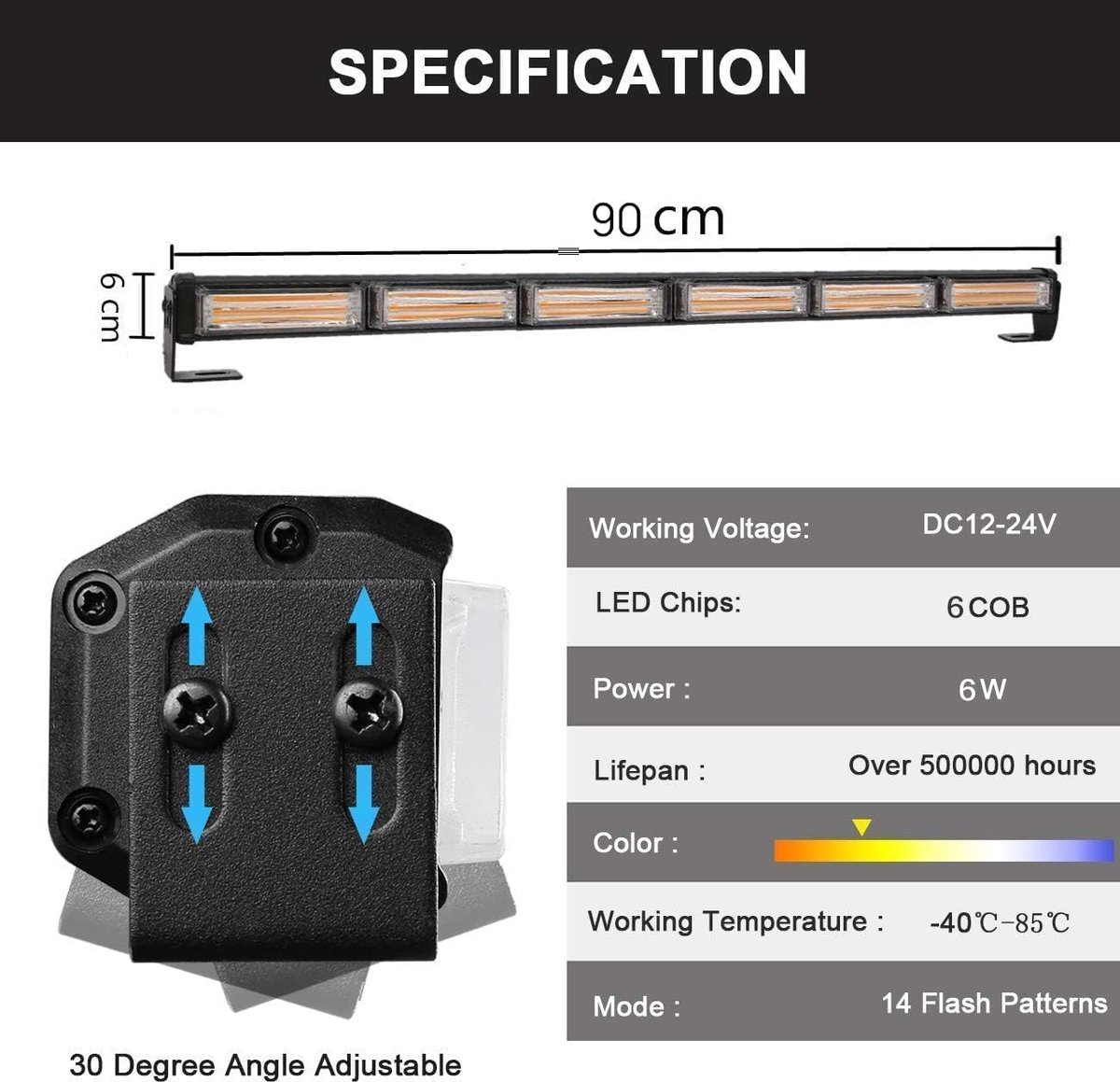 17 knipperende stroboscoopmodi, led-waarschuwingslicht, oranje, flitslicht, rondom licht, autolichtstrip voor - ShopVlot