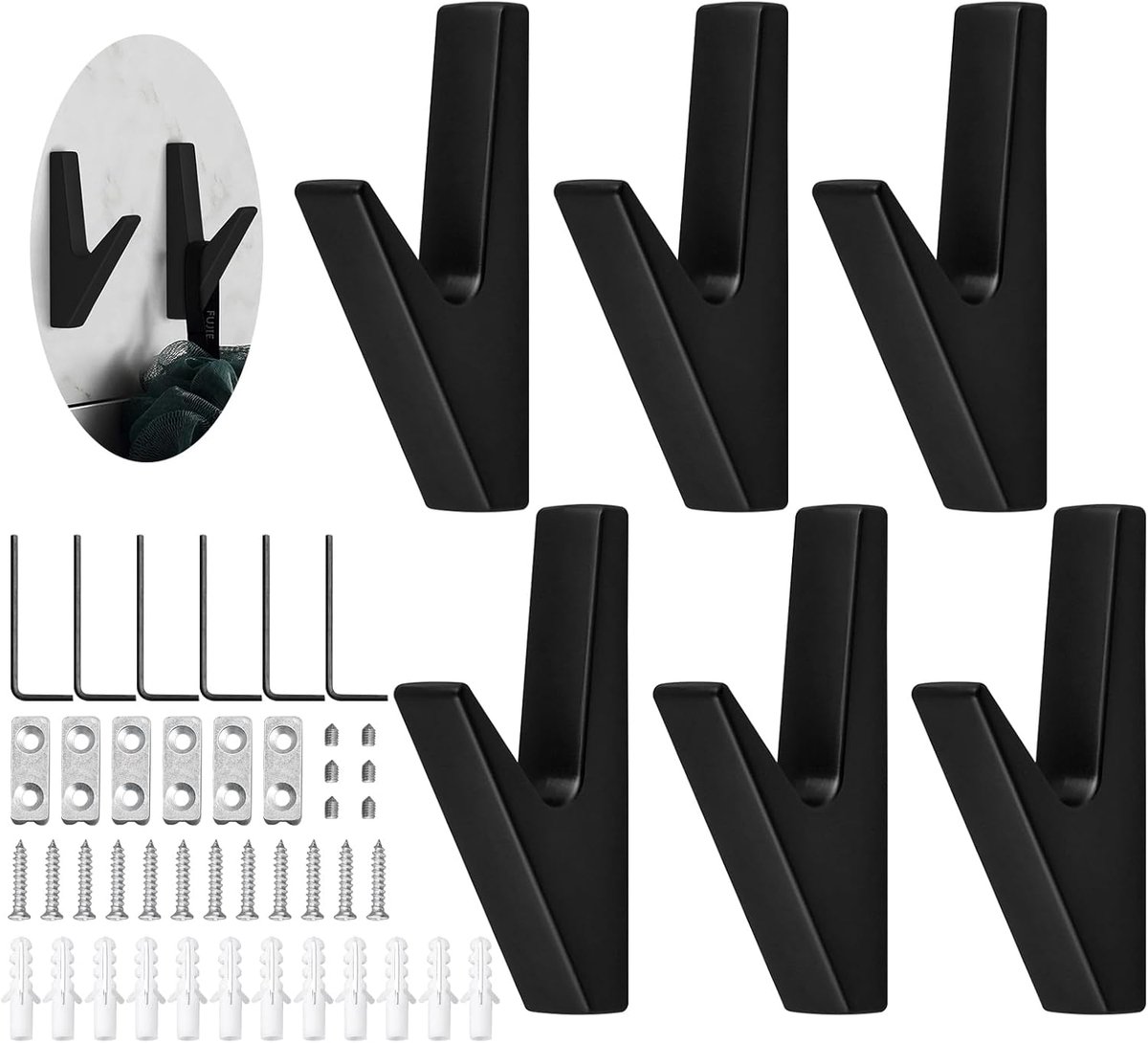 JINTANG Wardrobe Hooks, Matte Black, 6 Pieces Clothes Hooks, Acoustic Panels, Wall Hooks, Acoustic Panels, Wardrobe - ShopVlot