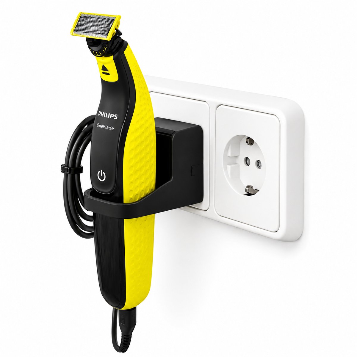 Scheerapparaat Houder - Geschikt Voor Philips OneBlade - Stopcontact Houder - Trimmer Houder - Oplader Houder - Scheermachine Organizer - Kabelhouder - Kabelmanagement - Badkamer Organizer - Wandhouder - Zwart