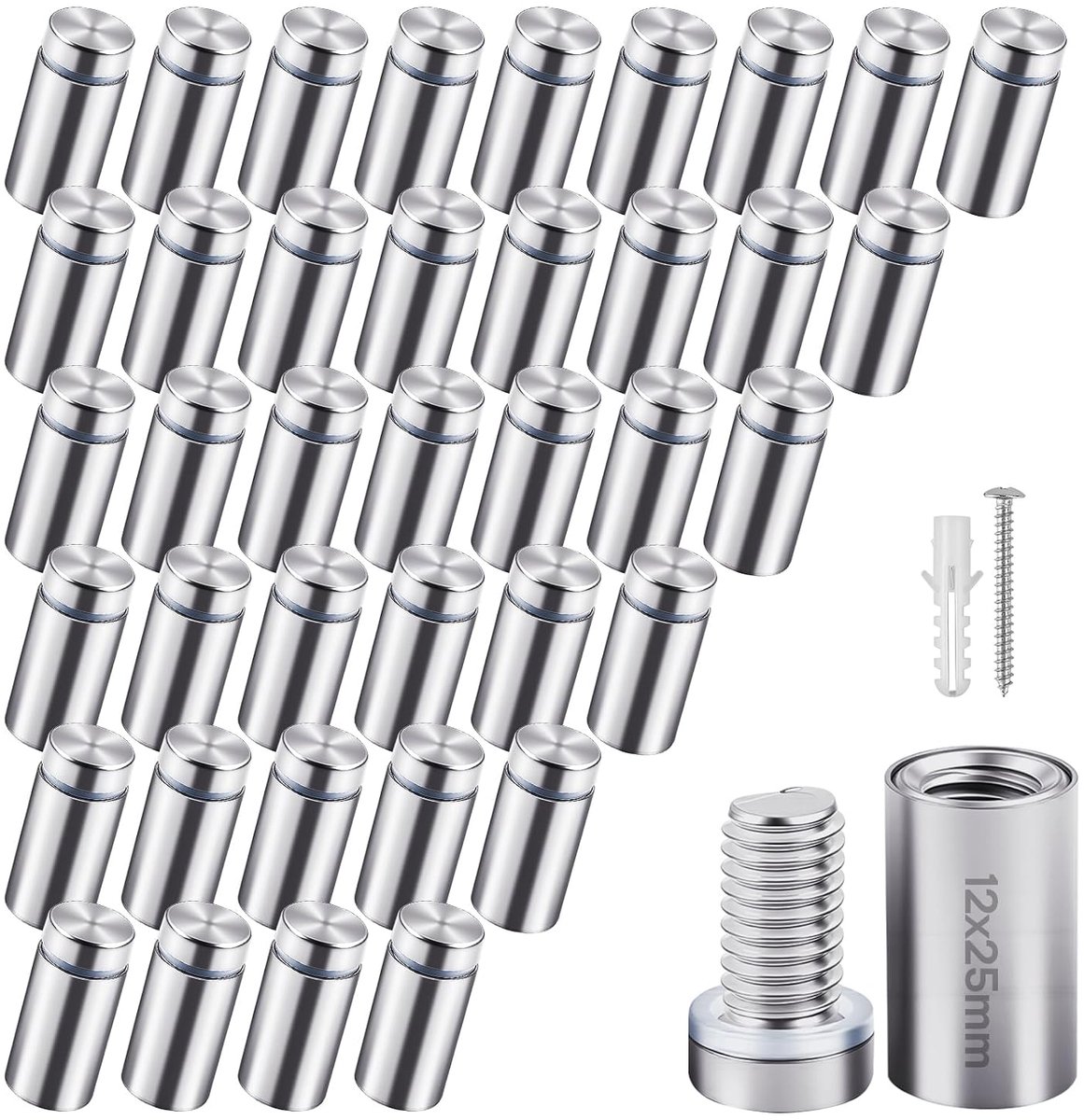 40pcs 12x25mm Stainless Steel Advertising Screws Nail Signs Wall Spacer Screw Holder for Advertising Nails Glass - ShopVlot