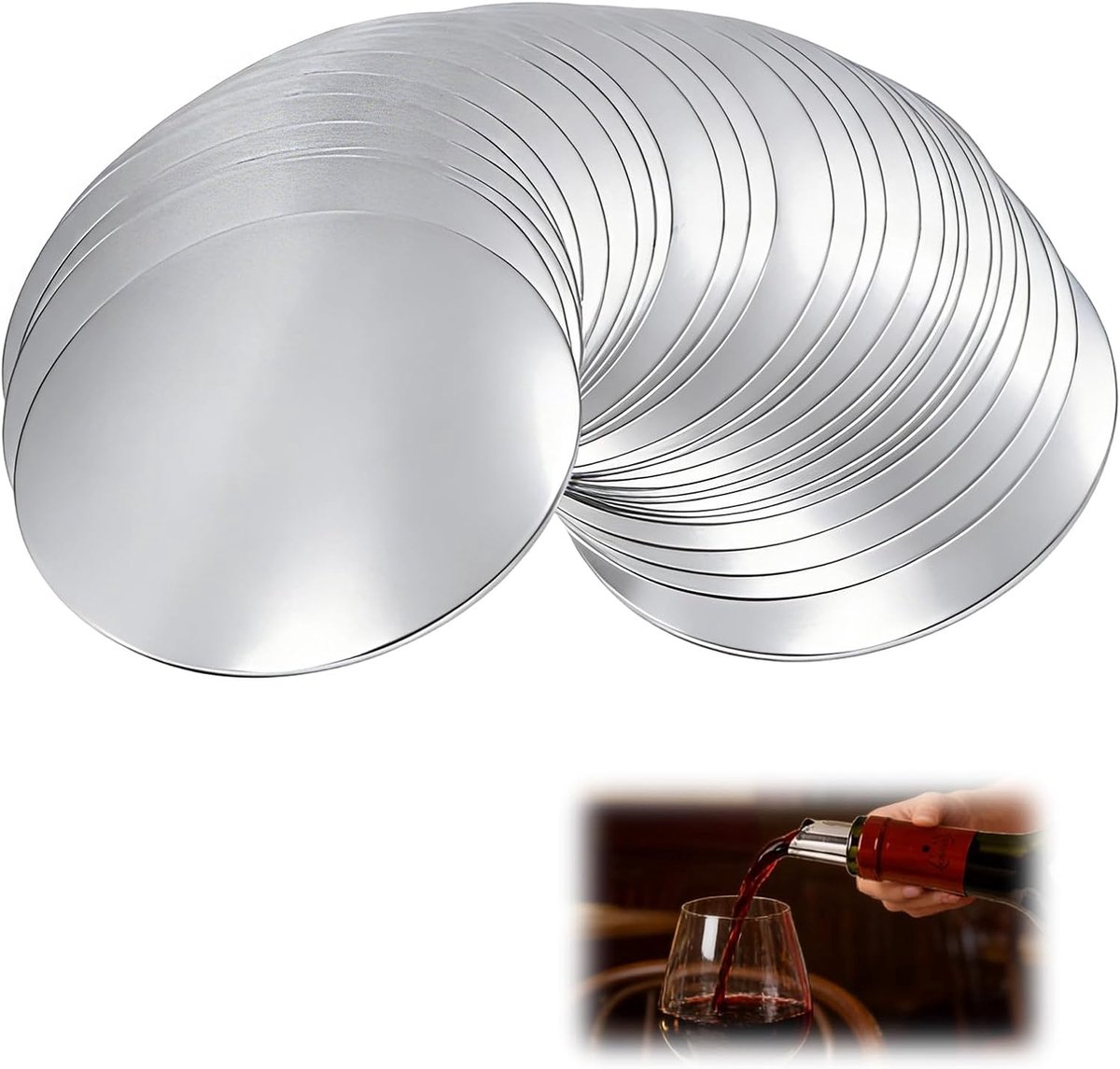 Pack of 60 Wine Stoppers, Aluminium Wine Pouring Spout, Reusable, Drip Protection, Aluminium Foil, Suitable for - ShopVlot