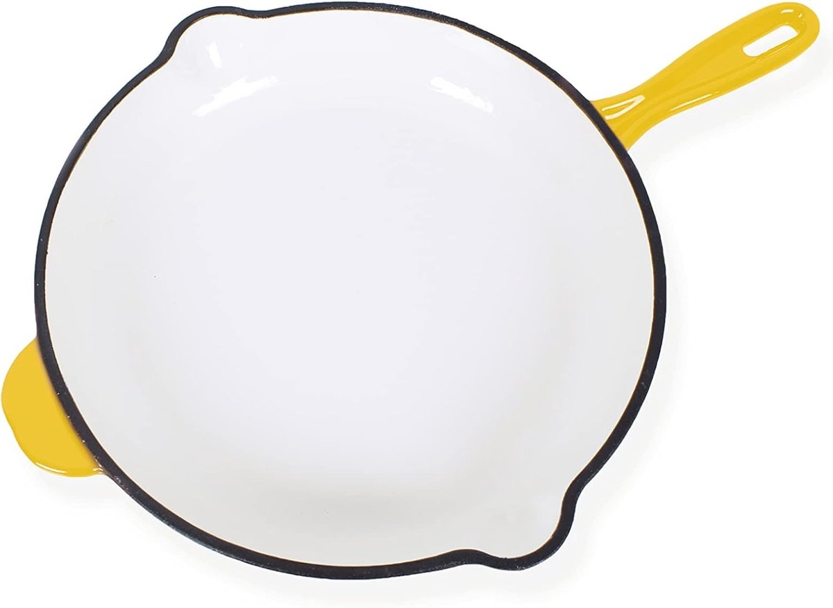 Gietijzeren Koekenpan - Geel - Ø 26,5 cm - Met Emaille Coating en Twee Handgrepen - Voor Koken in Oven en Op Inductie